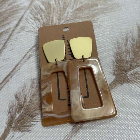 Retro Acetate & Gold Drop Earrings - Marble Tortoise - Picture 2 of 3